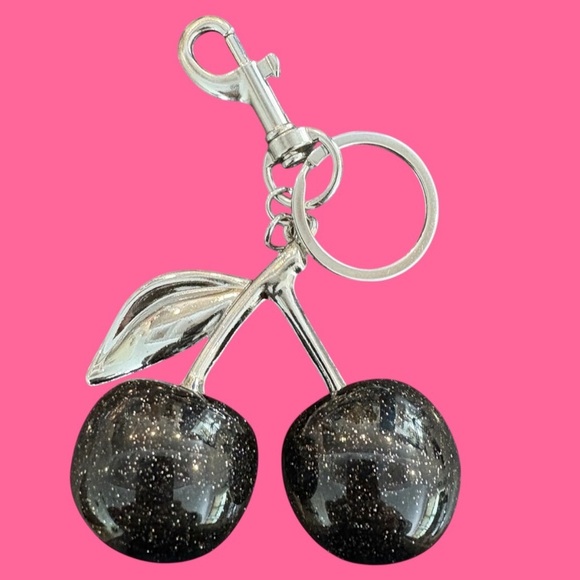 Black Cherry Glitter Resin Keychain Bag Charm NEW - Picture 1 of 1